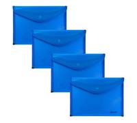Grafoplas - 4 Plastic Folder Envelopes with Button Closure, Fabric Trim, 24.5 x 17.5 cm, Translucent Blue, for Small Documents A5 or Less, Perfect as Portfolios in The Office