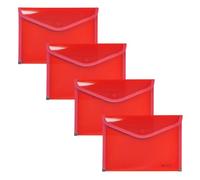 Grafoplas - 4 Plastic Folder Envelopes with Button Closure, Fabric Trim, 24.5 x 17.5 cm, Translucent Red, for Small Documents A5 or Less, Perfect as Portfolios in The Office