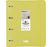 Grafoplas - 4 Ring Binder Plastic A4 with Refill, Carpebook Like Yellow, Includes Square Sheets 90 g 5 x 5 Coloured Edges, Dividers, Envelope with Closure, Stickers and Planner Sheets, Curved Spine