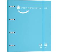 Grafoplás 88101333. 4 Ring Binder Die Cut with Refill, A4, Sky Blue, FSC Paper Lined Cardboard, Including Separators, Carpebook Like Smile