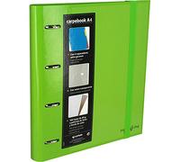 grafoplás 88102020-carpeta 4 Rings A4 with Die-Cut On Transparent, 6 Dividers and 140 Sheets 35 mm, Green, 4 Rings, Elastic Closure