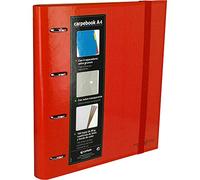 Grafoplás 88102051 Folder 4 Rings Punched A4 with Transparent Envelope, 4 Dividers and 100 Sheets, Red, 4 Rings of 35 mm, Rubber Closure, Carpebook Multiline