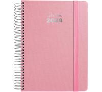 Grafoplás | A5 Year Planner 2024 | Pink | 15 x 21 cm | Spanish | Spiral | Day Page | Hard Cover Lined Fabric | Rubber Closure | Fancy Series | January to December Year 24 | Perfect for Managing Your