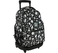 Grafoplás | Backpack with Trolley | Double Wheels | 52x37x25cm | Roller Model | Elements Collection| Design by Elena Corredoira | Perfect Children's and Primary School Supplies, Black/White,