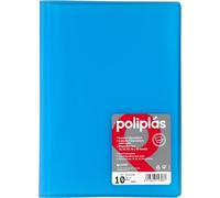 Grafoplas I Folder with Plastic Sleeves I 10 Transparent Sleeves I Folio Size Blue Soft I Series Poliplas Translucent I Made in Spain I Large Storage Capacity