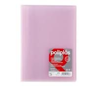 Grafoplas I Folder with Plastic Sleeves I 20 Transparent Sleeves I Folio Size Pink Soft I Series Poliplas Translucent I Made in Spain I Large Storage Capacity