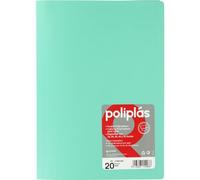 Grafoplas I Folder with Plastic Sleeves I 20 Transparent Sleeves I Pastel Green Folio Size I Series Polyplas Opaque I Made in Spain I Flexible Covers I Large Storage Capacity