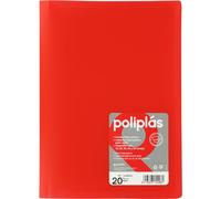 Grafoplas I Folder with Plastic Sleeves I 20 Transparent Sleeves I Red Folio Size I Series Polyplas Opaque I Made in Spain I Flexible Covers I Large Storage Capacity