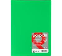 Grafoplas I Folder with Plastic Sleeves I 20 Transparent Sleeves I Size DIN A4 Green I Series Polyplas Opaque I Made in Spain I Flexible Covers I Large Storage Capacity