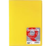 Grafoplas I Folder with Plastic Sleeves I 50 Transparent Sleeves I Folio Size Yellow Soft I Series Poliplas Translucent I Made in Spain I Large Storage Capacity