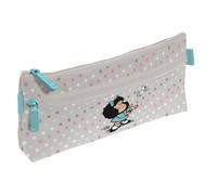 Grafoplás - Mafalda Bird Pencil Case, Flat, 2 Pockets, 23 x 10 cm, Zipped Compartments, Easy Opening Handles, School Supplies and as a Gift, grey, 23x10x4cm, Flat school pencil case with large central