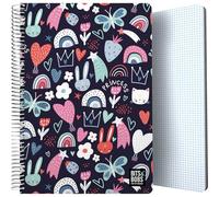 Grafoplás - Plastic Cover Notebook, Bits&Bobs Princess, 80 Squared Sheets 4x4 90g, Foolscap Size, Spiral, Coil Lock Security Closure, FSC Certified, Perfect School Supplies