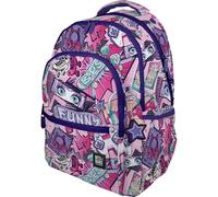 Grafoplás - School Backpack Three Compartments, 33 x 46 x 22.5 cm, 30 Litres, Padded Area for Laptop, Roomy Model, Sleeve Design, Bits & Bobs Pop Up Design, Perfect for School Supplies, Violet, L