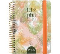 Grafoplas | Week to View Diary 2025 a6 | Design Amber Model | Spanish | Spiral | Hard Cover Lined Fabric | Elastic Closure | From January to December | Includes Stickers | FSC Certified