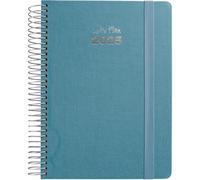 Grafoplas | Week to View Diary 2025 a6 | Fancy Model | Blue | Spanish | Spiral | Hardcover Lined Fabric | Elastic Closure | January to December | Includes Stickers Icons and Messages | FSC