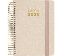 Grafoplas | Week to View Diary 2025 a6 | Sand Colour | Metallic Model | Spanish | Spiral | Hard Cover Lined Metallic Fabric | Elastic Closure | From January to December | Includes Stickers | FSC