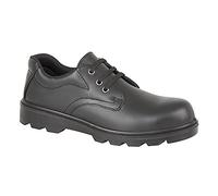 Grafters 'Contract' Plain 3 Eye Safety Toe Cap And Steel Midsole Shoes - Black Uniform Shine Leather, Ladies UK 13 / EU 46