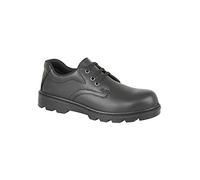 Grafters Contract' Plain 3 Eye Safety Toe Cap and Steel Midsole Shoes - Black Uniform Shine Leather, Ladies UK 6/EU 39
