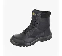 Grafters Steel Toe Safety Work Boots, Black Leather Combat Style, S1 Protection, Lace-up with Side Zip (Black, UK Footwear Size System, Adult, Men, Numeric, Medium, 10)