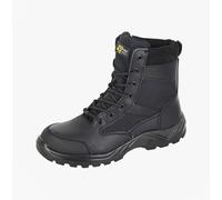 Grafters Steel Toe Safety Work Boots, Black Leather Combat Style, S1 Protection, Lace-up with Side Zip (Black, UK Footwear Size System, Adult, Men, Numeric, Medium, 12)