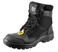 Grafters Steel Toe Safety Work Boots, Black Leather Combat Style, S1 Protection, Lace-up with Side Zip (Black, UK Footwear Size System, Adult, Men, Numeric, Medium, 12)