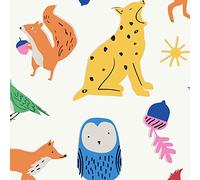 Graham & Brown Joules Country Critters Heroes White/Rainbow Wallpaper | Easy Paste The Wall Application | White Kids Design | Eco Friendly