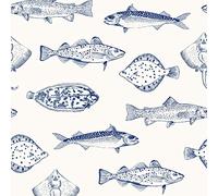 Graham & Brown Joules Name The Plaice Coast Blue Wallpaper | Easy Paste The Wall Application | Blue Animal Design | Eco Friendly