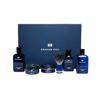 GRAHAM HILL Luxury Grooming Gift Set - Premium Shaving Soap Bar, Shaving Brush, After Shave Tonic, Beard Balm, Men's Perfume, Hair Cream, Elegant Gift Box - Perfect for Men's Grooming Needs