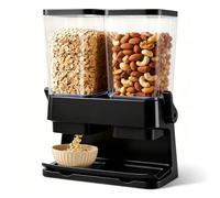 Grain Dispenser, Set of 2, Double 3L Airtight Storage Container for Cereal, Transparent Storage Box for Nuts, Coffee Beans & Dry Food, Kitchen Storage Container with Large Capacity (Black)