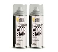 GRAIN GUARD Black Ebony 2x400ml Wood Stain Aerosol - Water Based Spray Wood Stain for Furniture, Doors & Cabinets - Quick Dry, Low Odour, Easy Apply Interior Wood Dye