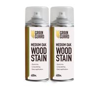 GRAIN GUARD Medium Oak 2x400ml Wood Stain Aerosol - Water Based Spray Wood Stain for Furniture, Doors & Cabinets - Quick Dry, Low Odour, Easy Apply Interior Wood Dye