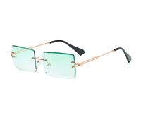 Grainas Retro Rimless Rectangle Sunglasses for Women Men Tinted Lens Gold Metal Frameless Square Glasses Vintage Eyewear (Green gradient)