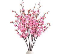 GrainBuds 8pcs Pink Cherry Blossom Branches Artificial Flowers for Winter Spring Indoor Decoration, 36" Plum Fake Peach Plants for Wedding Home Office Bedroom Party Decor (Pink, 36in)