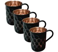 GRAINEX ENGINEER Black Matte Honeycomb Moscow Mule Mugs | Pure Copper Cups for Drinking | for Him & Her on Anniversaries, Birthdays, & More | Set of 4 (13.5 Oz)