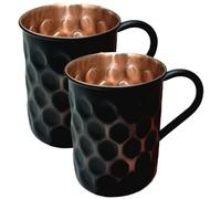 GRAINEX ENGINEER Black Matte Honeycomb Moscow Mule Mugs | Pure Copper Cups for Drinking | Set of 2 (13.5 Oz)