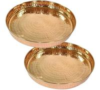 GRAINEX ENGINEER Indian Traditional Hammered Copper Thali Plate for Serving Lunch Dinner, Home Hotel Restaurant, Dinnerware 12 Inch -Set of 2