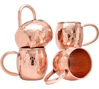 GRAINEX ENGINEER Pure Copper Hammered Moscow Mule Mug Cup with Copper Handle for Parties, Barware, 16 Oz Each, Set of 4