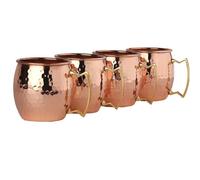 GRAINEX ENGINEER Pure Copper Hammered Moscow Mule Mug Cup with Golden Handle for Parties, Barware, 16 Oz Each, Set of 4