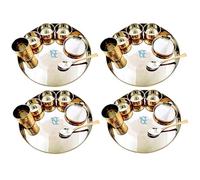 GRAINEX ENGINEER Stainless Steel Copper Hammered Finish Dinner Set of 1 Thali, 3 Bowl, 1 Water Glass, 1 Dessert Spoon, 1 Sweet Dish (Thali Diameter 13 inch) Set of 4