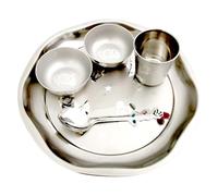 GRAINEX ENGINEER Stainless Steel Little King Kids Dinner Set | 5 Pieces Thali Set with Plate, Bowls, Glass & Spoon | Ideal for Kids | Silver
