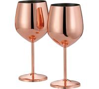 GRAINEX ENGINEER Stainless Steel Stemmed Wine Glasses - 17 oz Shatter Proof Copper Coated Unbreakable Wine Goblets (Set of 2)