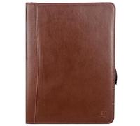 Grains & Tan Real Leather Portfolio A4 Notebook Document Folder Case File Storage Pure Soft Zipper Handmade Writing Pads Diaries Personal Travel Organizer Business Conference Presentation-Brown