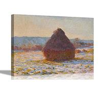Grainstack in the Sunlight Snow Effect Claude Monet Canvas Prints Hanging Wall Art Pictures Framed Office Photos Home Living Room Bedroom Artwork Large 86 x 61cm (34 x 24 inches)