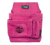 Graintex 5 Pocket Nail & Tool Pouch Suede Leather for Constructors, Electricians, Plumbers, Handymen (Pink, Left Handed)