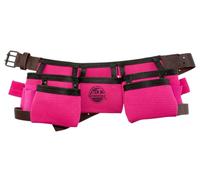 Graintex 9 Pocket Children Tool Belt, Ripstop Canvas Double Layered, Leather Trim, Kids Real Tool Belt, Boys and Girls Tool Apron for Home Improvement, 1.1/2" Leather Belt, Hammer Loops - Pink