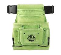 Graintex SS2286 :: 10 Pocket Nail & Tool Pouch Lime Green Color Suede Leather with 2” Webbing Belt for Constructors, Electricians, Plumbers, Handymen