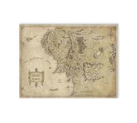 Graiting 1pc Distressing World Map Print Poster Prints Middle Earth Canvas Wall Art Classroom Living Room Home Decor(40x50cm No Frame)