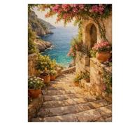 Graiting 1pc Watercolor Pomegranate Tree Coastal Window View Still Life Canvas Poster Wall Pictures Home Decor(15,30x40cm)