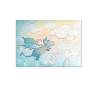 Graiting 1pc Whimsical Kids Wall Canvas Magical Adventure Themed Space Rocket Mermaid Unicorn Dragon Poster Nursery Decor(H,15X20 cm No Framed)