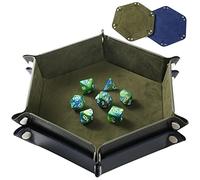Grajar 2 Pcs Portable Folding Dice Rolling Tray Set for RPG DND Table Games - PU Leather and Velvet Holder Storage Box - RoyalBlue and Green